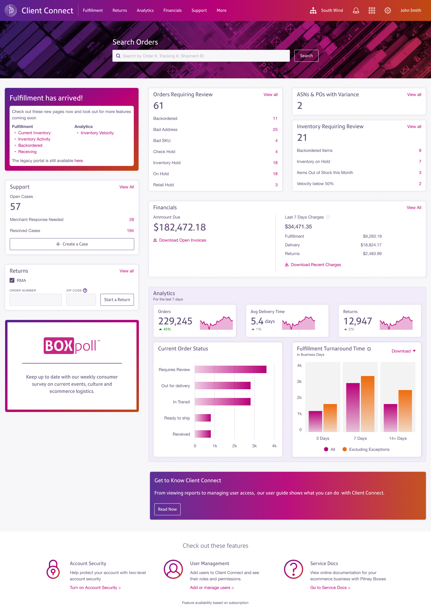 Fulfillment Portal home page mockup