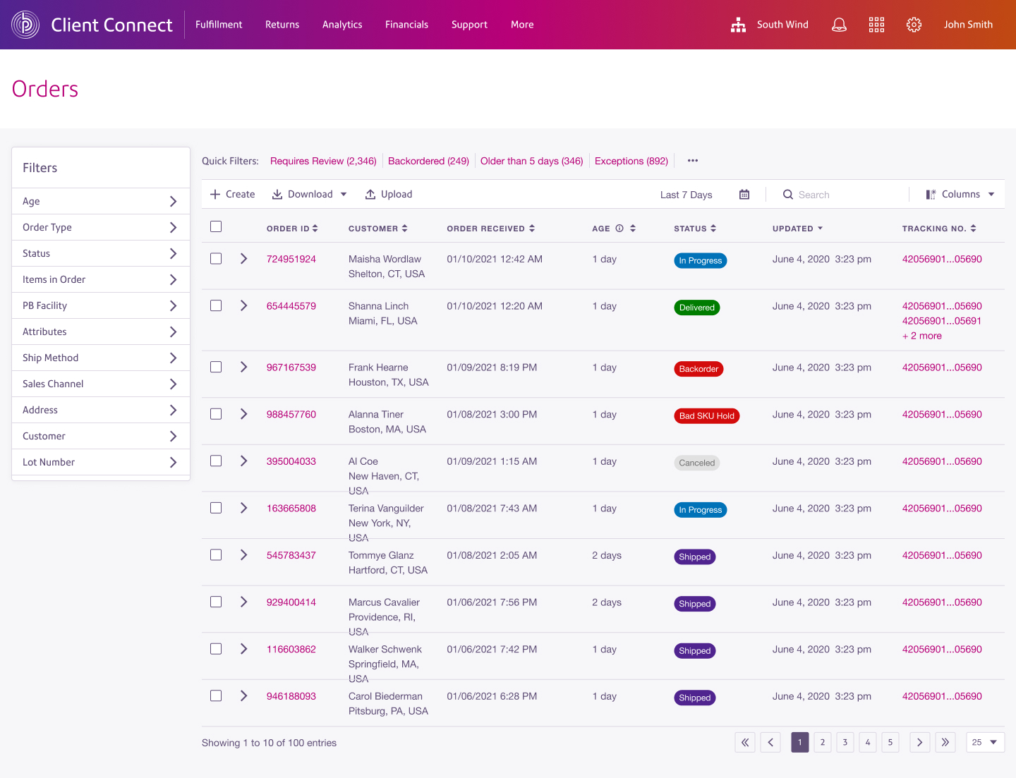 Orders page mockup