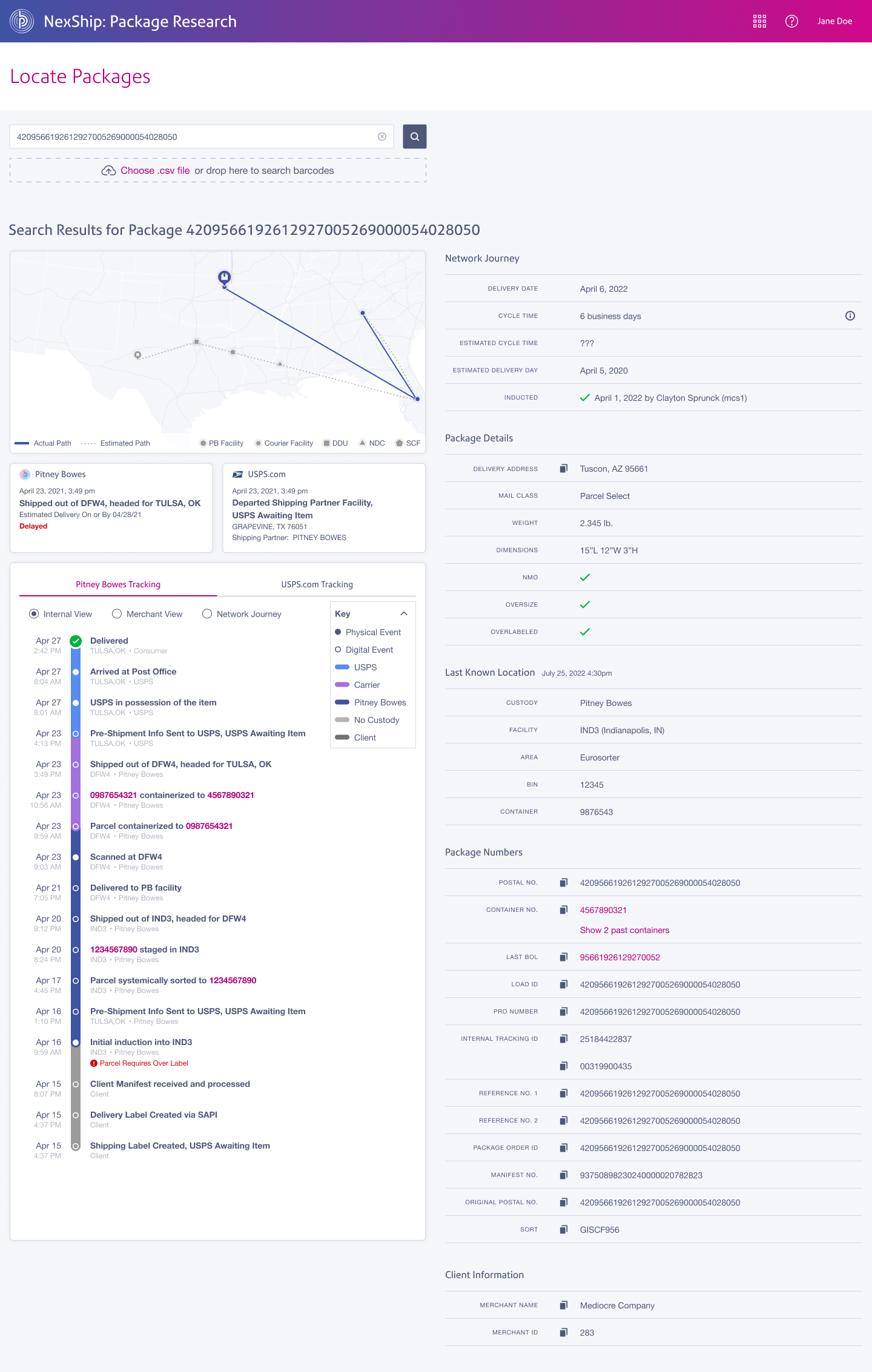 Package tracking details page mockup